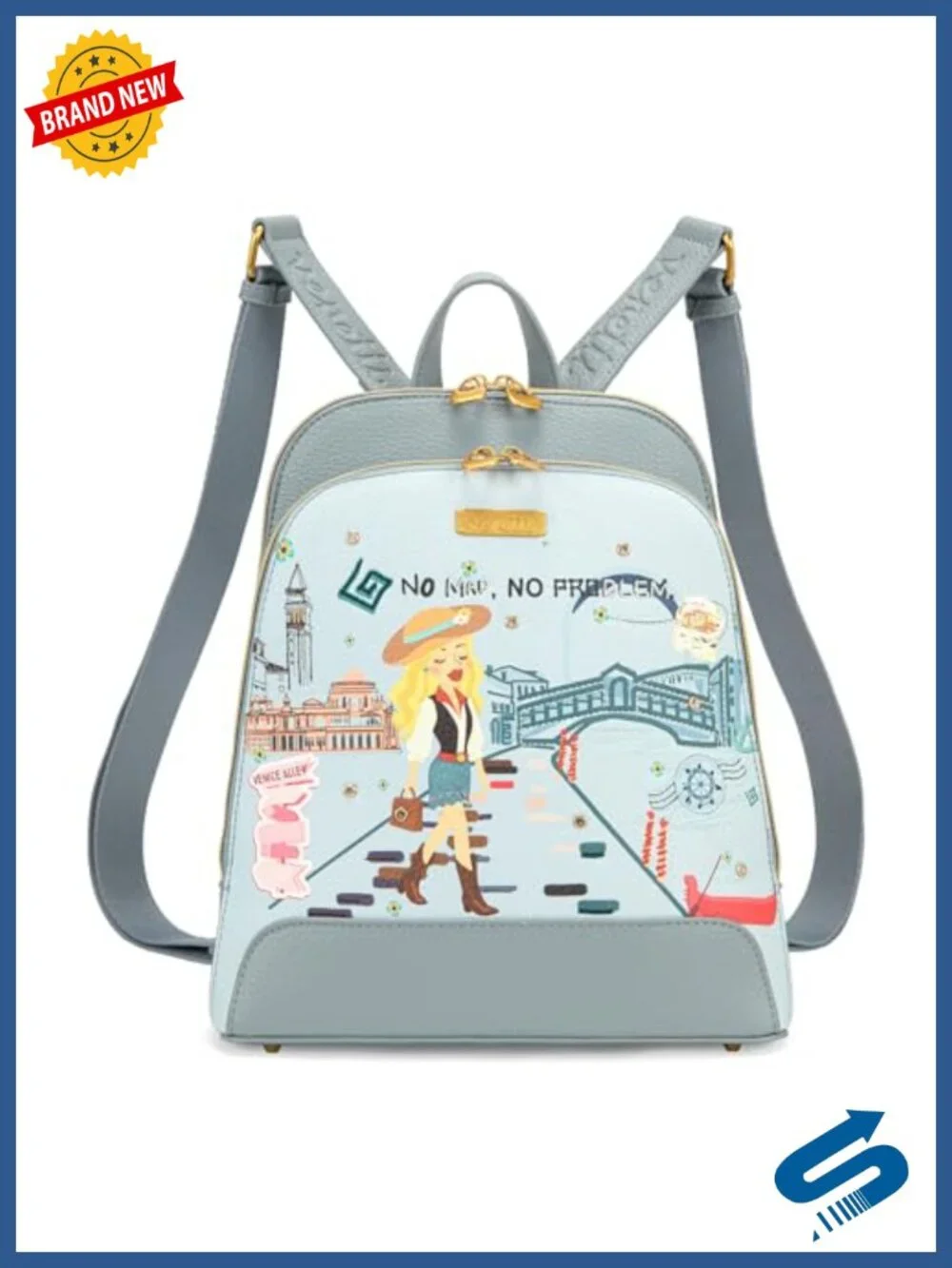 Women's PU Leather Fashion Backpack Purse with Cityscape Print